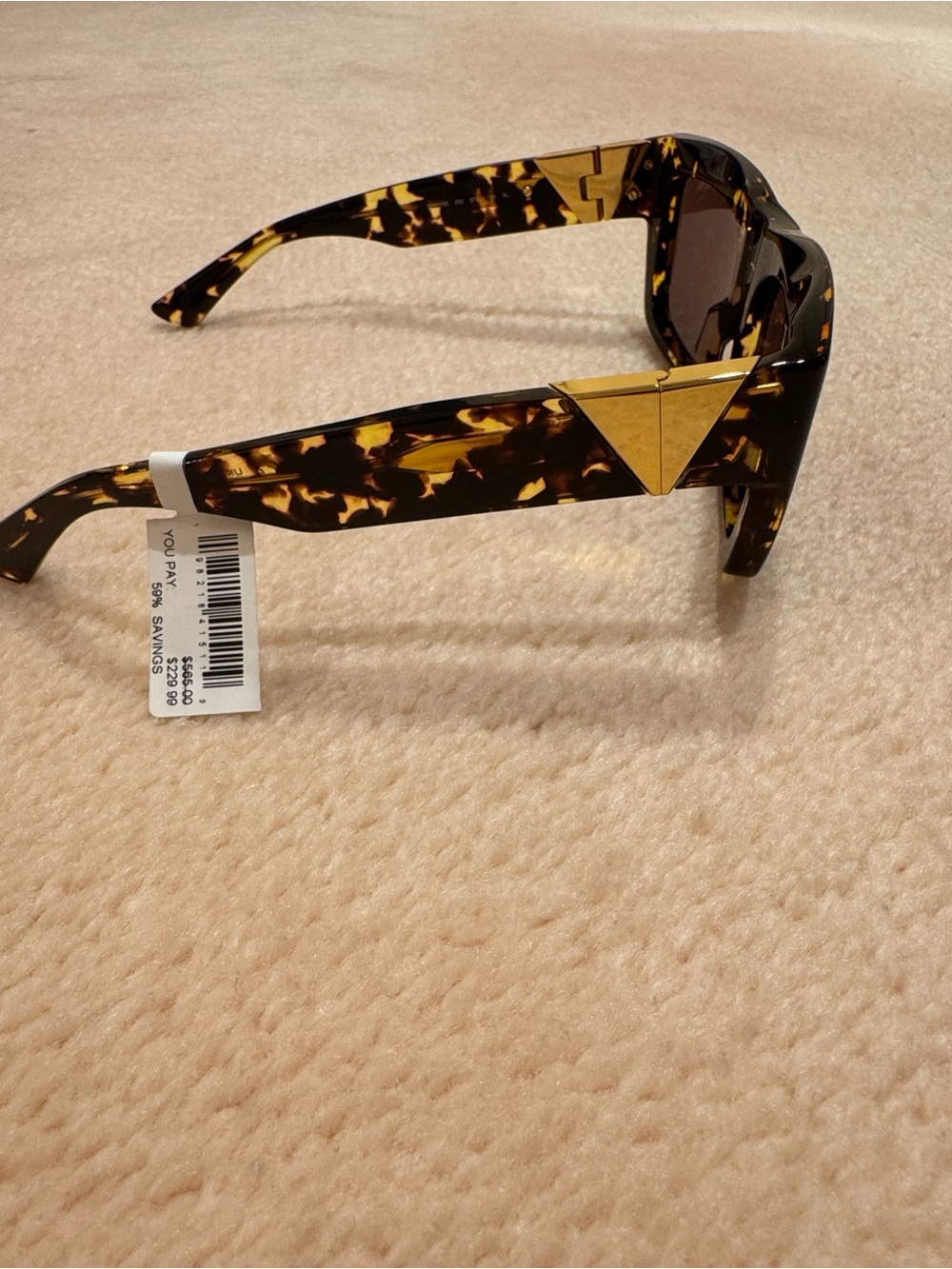 Bottega Veneta Tortoiseshell Sunglasses with Gold Triangle Accent